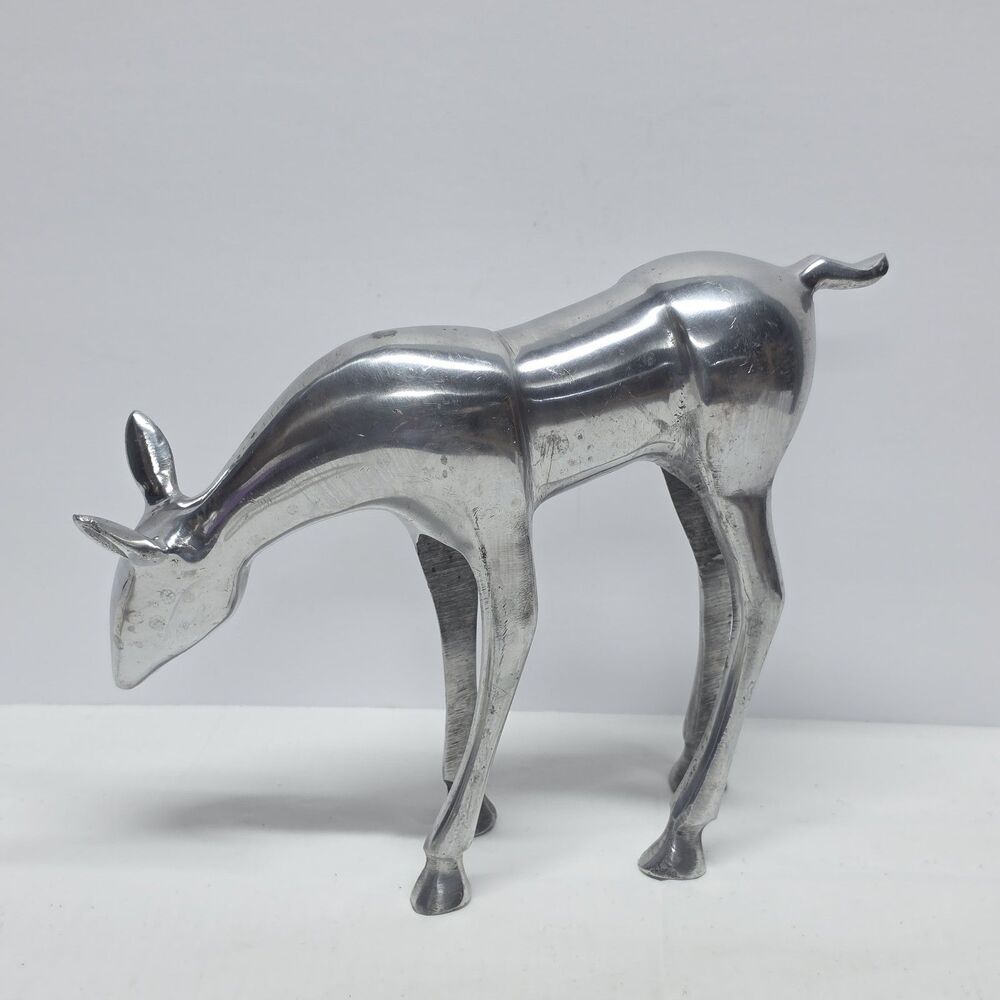 Cast Aluminum Deer 8" Shelf Sitter Figurine Statue Silver Tone Metal Minimalist